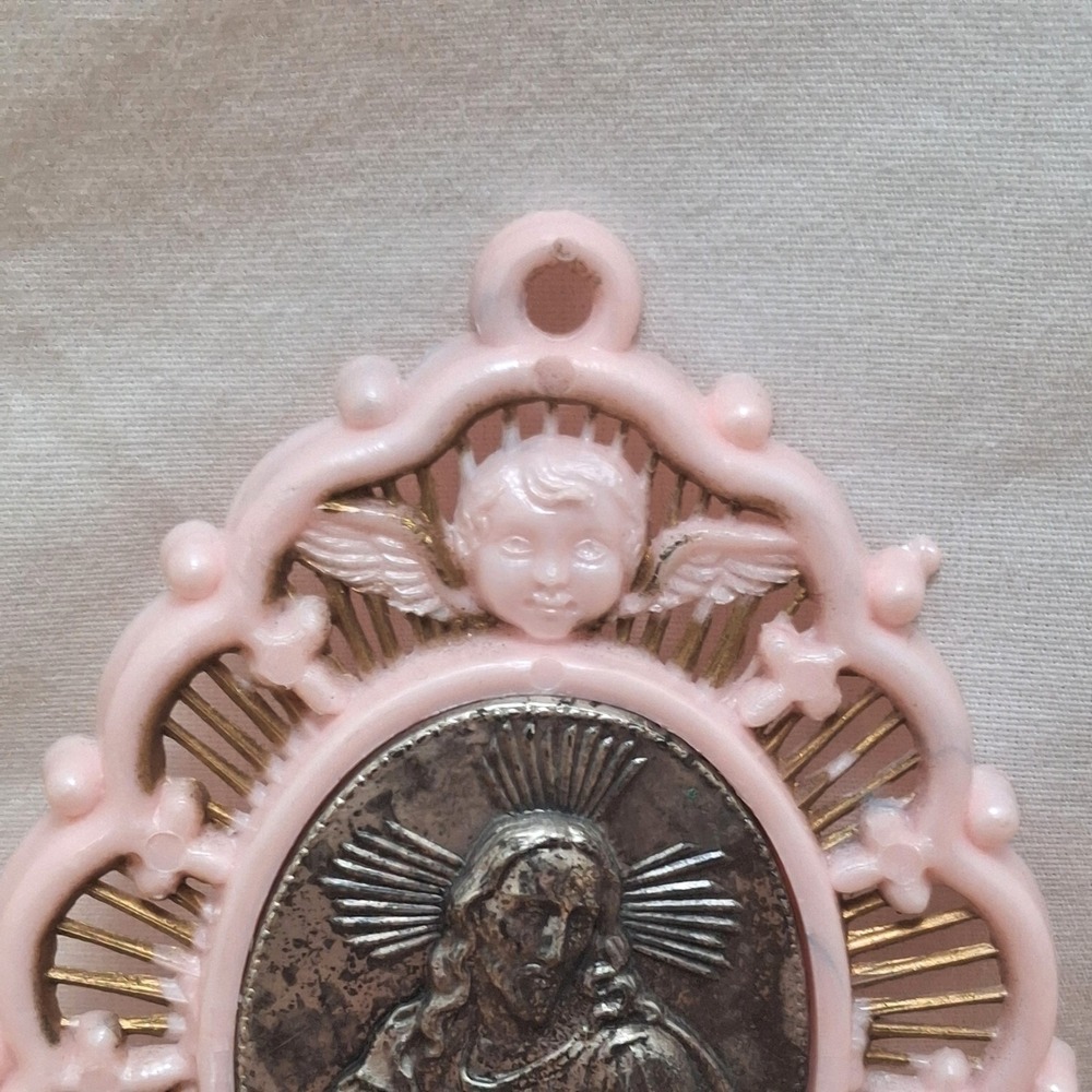 Unbranded Made in Italy Holy Water Font Pink Sacred Heart Jesus Angel Plastic - Picture 4 of 16